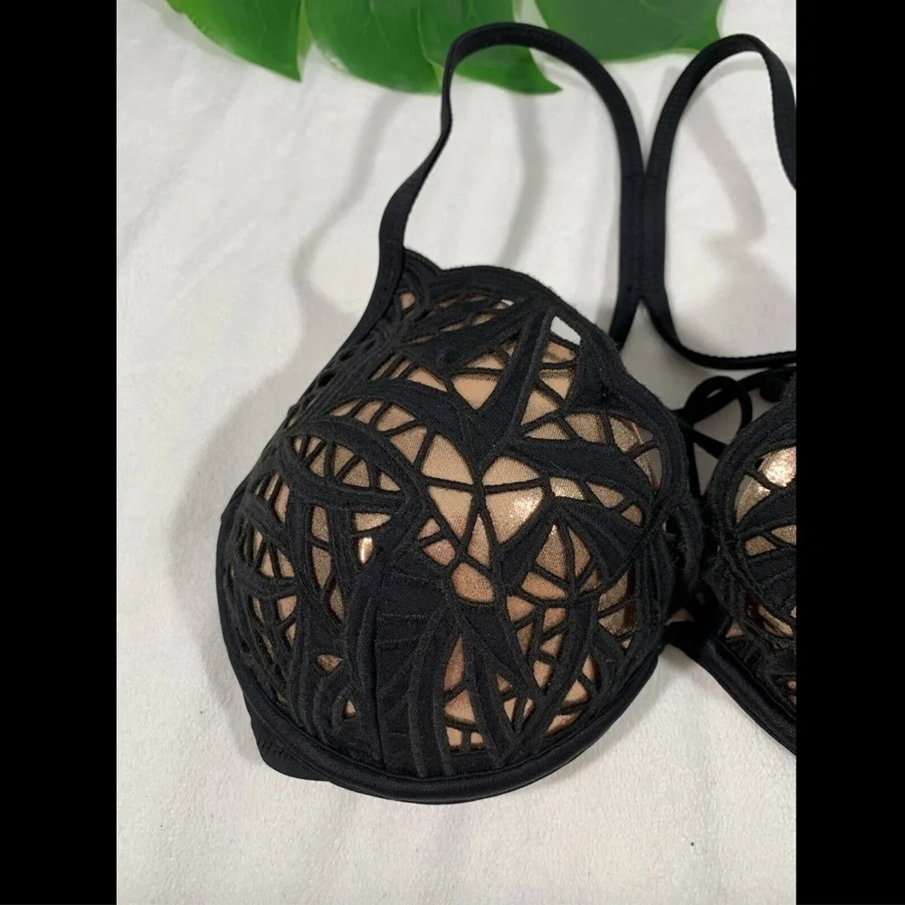 NEW $33 Shade & Shore Light Lift Laser Cut Metallic‎ Bikini Top [ SZ 34C ] #3357